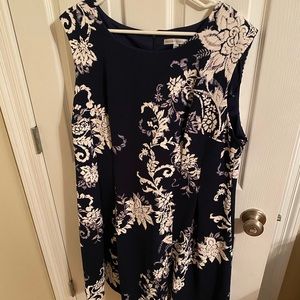 Navy blue and white fit and flare dress. Size 18